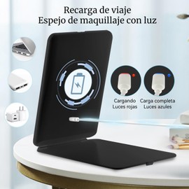 Espejo Cosmético De Viaje Plegable LED,Pequeño Espejo Con Función De Aumento De 10x,Luz De Intensidad Ajustable De 3 Colores,Interruptor De Pantalla Táctil, Recargable Por USB,Regalos Para Mujeres