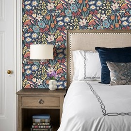 Orainege Floral Wallpaper Peel and Stick Wallpaper Boho 16.9inx118.1in Flower Contact Paper Self Adhesive Wall Paper for Bedroom Bathroom Cabinets Decor Vinyl Roll Removable