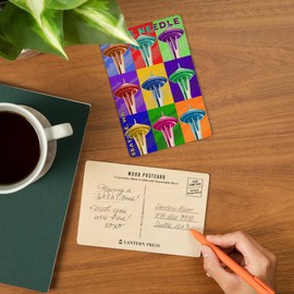 Seattle, Washington, Space Needle Pop Art (4x6 Birch Wood Postcards, 2-Pack Stationary, Rustic Home Wall Decor)