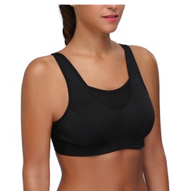 WingsLove Women's Sports Bra High Impact Bounce Adjustable Control Workout Bra Non Padded Wirefree Running Bra(Black,44DDD)