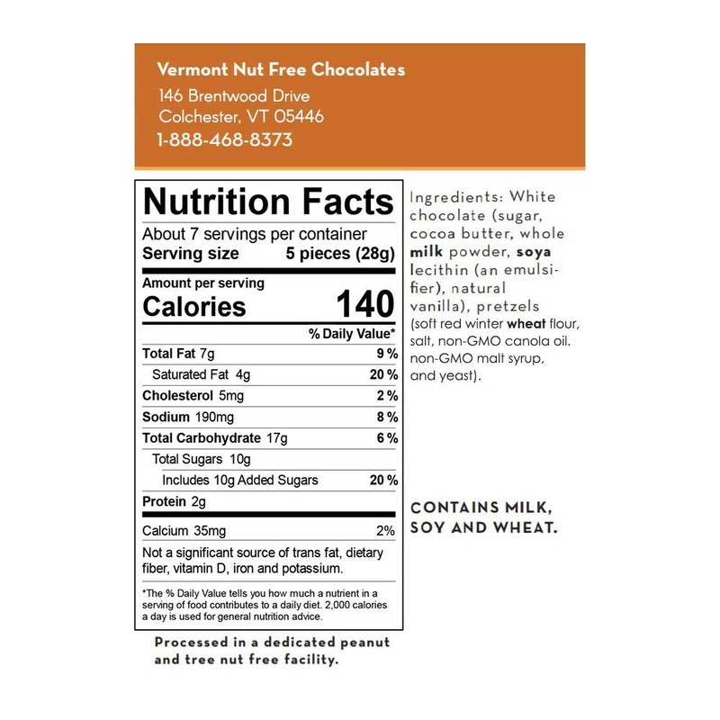 Vermont Nut Free Chocolates Covered Mini Twist Pretzels (White Chocolate)