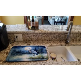 Caroline's Treasures Blue Heron Under the Moonlight Dish Drying Mat Absorbent Dish Drying Mat Pad for Kitchen Counter Dish Drainer Mat for Countertop, 14 x 21", Multicolor