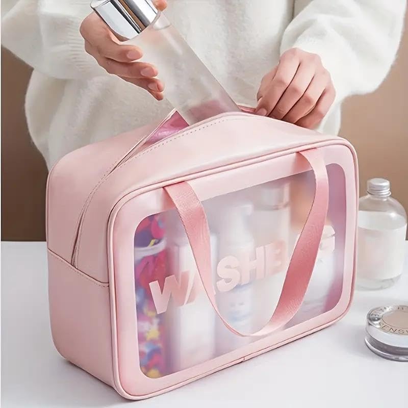 Travel Toiletry Bag, Pink Waterproof Cosmetic Organiser with Clear Window,