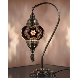 DEMMEX Turkish Moroccan Mosaic Table Lamp – Handcrafted Tiffany-Style Colorful Glass Swan Neck Bedside, Desk, Table Light, Boho Artisan Accent Lighting for Bedroom or Living Room – 15" H, Black White
