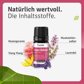 Casida® Frauen Balance Duftmischung mit Muskatellersalbei Öl, Rosengeranien Öl, Lavendel Öl und Ylang Ylang Öl- 5ml - 100% naturreine ätherische Öle- Aromatherapie- für inneres Gleichgewicht