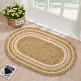 RCTJHOME 2x3 Oval Braided Entryway Rug Natural Color Farmhouse Kitchen Mat