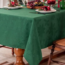 Joyfol - Mantel de Navidad verde, tela jacquard, rectangular, diseño de flores de campo, impermeable, para cocina, comedor, fiesta de Navidad (60 x 120 pulgadas)