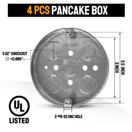 8 Pack Shallow Electrical Box, 1/2-Inch Deep, 1/2-Inch Bottom Knockouts 4-Inch Round Ceiling Pan Pancake Box Round Electrical Box (8)