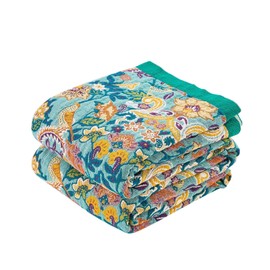 XIBLC Boho Blanket Throw Quilt, 100% Cotton Soft Light Weight Throw Blankets for Summer, 50"x60" Farmhouse Flower Decorative Blankets, All Season Rustic Reversible Bohemian Throw Quilt