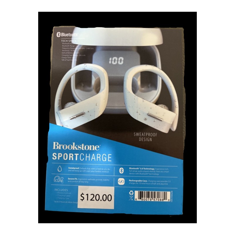 None Brookstone Sport Charge True Wireless Earbuds Sweat-Proof / Noise-Reducing