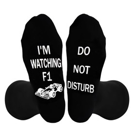 SMCEHEYA Funny Socks F1 Merchandise Socks DO NOT DISTURB I'M WATCHING F1 Novelty Socks Unisex Cotton Calf Socks Non-Slip Gift for Formula 1 Fans Christmas Birthday Boys Dad Uncle Grandad Men Size 9-12