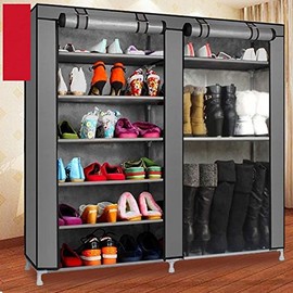27-Pairs Shoe Rack Storage Organizer,9 Tier Double Row Free Standing Shoe Organizer Portable Boots Rack with Dustproof Nonwoven Fabric Cover (Gray)