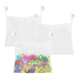 Bath Toy Holder, 3 PCS Hanging Mesh Bath Toy Organizer Bags Bath Suction Cups Bag - Extra Large Opening (45 X 35cm)