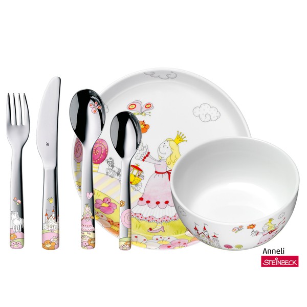 WMF Children's Crockery Set 6-Piece Princess Anneli Cromargan 18/10 Stainless Steel Polished Suitable from 3 Years