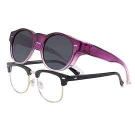 Long Keeper Polarized Over Glasses Sunglasses Women Round Sunglasses Over Glasses Trendy Wear Over Sunglasses Driving Travel Fit Over Sunglasses (Gradient Purple Gray)