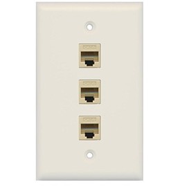 RiteAV 1 Gang Cat6 Wall Plate - Light Almond 3 Port