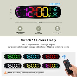 ANALOI Large Digital Wall Clock,14.4 inch Large Display Digital Clock with Auto Dimming, Temperature and Date, Remote Control, Night Light,DST, Alarm for Classroom/Gym/Bedroom