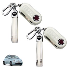 Valicaer 2Pcs Car Key Fob Cover Case Shell Fit for Fiat 500,TPU Protection Case with D-Ring Perfect Compatible with Fiat 500 500l Brava Bravo Accessories for Style & Safety(White Silver*2)