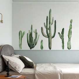 RoyoLam Huge Giant Column Cactus Wall Decals Living Room Saguaro Cactus Tropical Plant Wall Stickers Removable Peel and Stick Wall Art Decor Stickers for Bedroom Classroom Library Bathroom Office