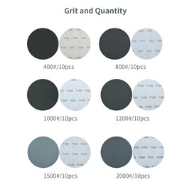 Sanding Discs 100 mm Velcro Grit 400 800 1000 1200 1500 2000, Pack of 60 Wet and Dry Sandpaper 100 mm Velcro Sanding Sheets for Car Metal Wood