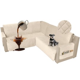 ROFASVCO Velvet L Shaped Couch Covers for Sofa Waterproof Corner Sectional Couch Covers for Pets Dogs U Shaped Sofa Cover 6 Piece Non Slip Washable Slipcovers for Living Room (Large, Beige)