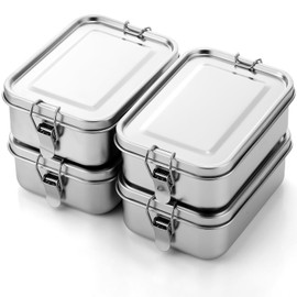 Umigy 4 Pcs Stainless Steel Food Containers Metal Bento Lunch Box Stainless Steel Food Storage Containers, Lockable Clips to Leak Proof, Reusable Dishwasher Snack Boxes for Work (1000ml)