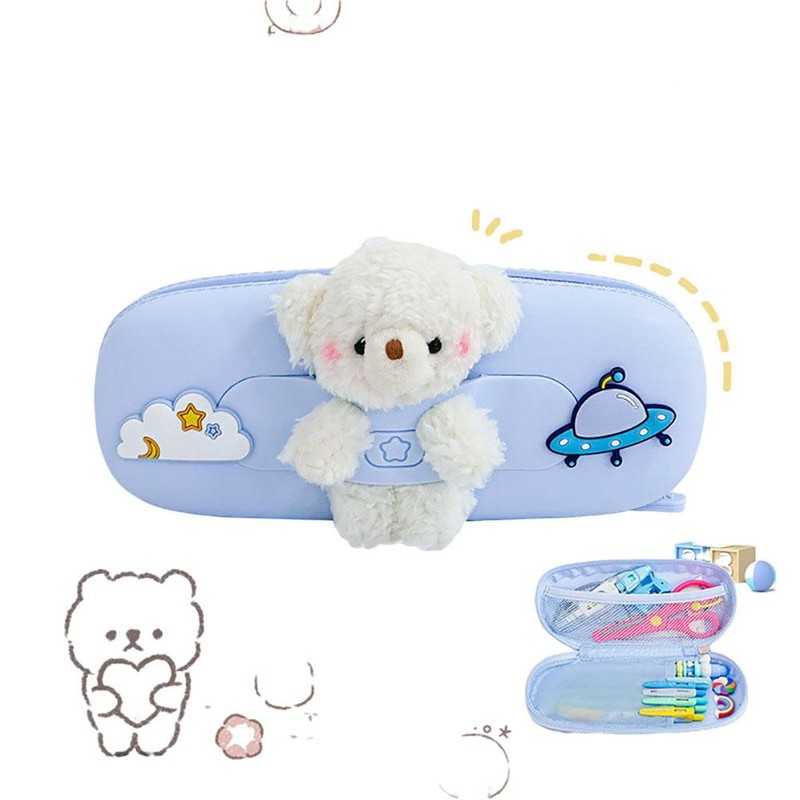 Silicone Pencil Case Cute Cartoon Stationery Plush Doll Animal Storage