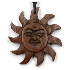 Sun wooden pendant jewellery from wood, Ø 4cm, incl. black cotton cord wood jewelry necklace