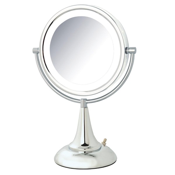 JERDON Lighted Tabletop Makeup Mirror - Halo Lighted Makeup Mirror with 1X and 8X Magnification in Chrome Finish - 8.5-Inch Diameter Vanity Mirror - Model HL8510CL