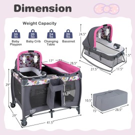 Baby Joy 5 in 1 Bedside Bassinet w/ Diaper Changer Lockable Wheels & Travel Bag for Baby