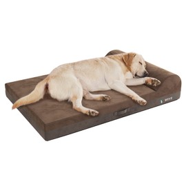 Jumbo Orthopedic Dog Bed, Large Dog Bed with Pillow, Thicken Gel Memory Foam Flannel Fabric Dog Bed, Durable Waterproof Liner & Removable Washable Cover with Anti-Slip Bottom, Brown