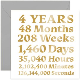 Old English Co. 4th Anniversary Silk Card - Stylish Gold Foil Fourth Birthday Card for Him or Her | Card for Husband, Wife, Girlfriend, Boyfriend, Happy Couple | Blank Inside & Envelope Included