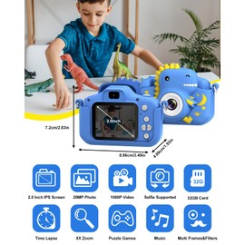 Kids Camera, GREENKINDER Kids Camera 2.0” Screen with 32GB Card, 20MP & 1080P HD Kids Digital Camera, Childrens Selfie Camera for 3-12 Years Old Boys and Girls Birthday Christmas Kids Toys Gifts