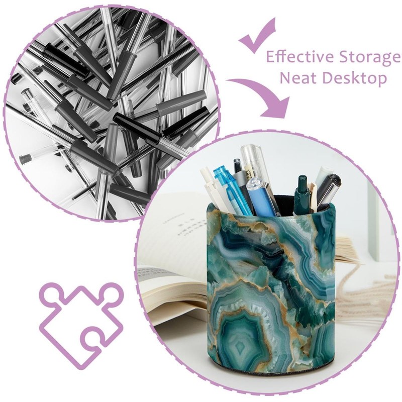 KikandKo Pencil Holder for Desk, Teal Agate Pen Holder Organizer,