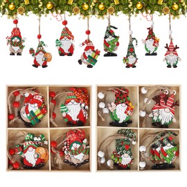 24 Pieces Christmas Wooden Ornaments Santa Claus Christmas Tree Wooden Hanging Pendant with Ropes Twines Colorful Christmas Gnome Wooden Crafts Wooden Christmas Tree Decorations Set for Xmas Party