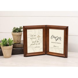 Cottage Garden Rejoice Be Glad in It Caramel Brown 5 x 7 Woodgrain Hinged Double Tabletop Photo Frame