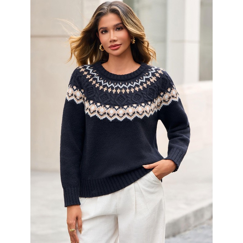 MAOECO Womens Sweaters Fall Trendy 2025 Long Sleeve Crewneck Fair