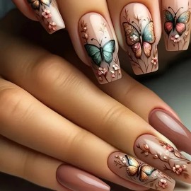 Unbranded 24pcs Ballet Press-On Nails, Medium Length, Glossy, Colorful Butterfly Design