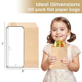 VGOODALL 120PCS Paper sandwich Bags, 5 x 7 Inch Kraft Paper Bags for Cookie Popcorn Snack Brown TreatSnacks Cookies, Medium