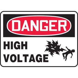 Accuform MELC132VP Plastic Safety Sign, "Danger HIGH Voltage" with Graphic, 7" Length x 10" Width x 0.055" Thickness, Red/Black on White