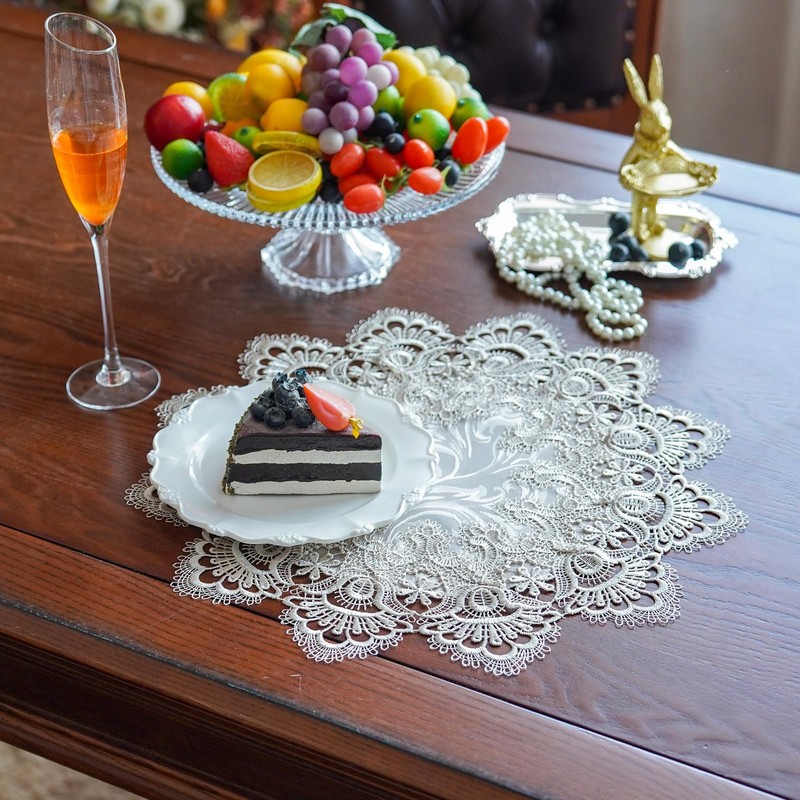ARTABLE Lace Doily Placemats Round Lace Place Doilies Embroidered Flower