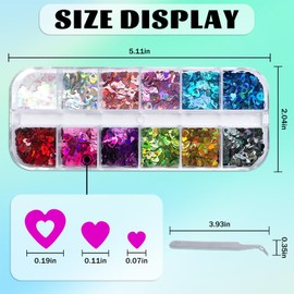 LuckForever 4 Boxes Iridescent Spring/Summer Glitter Sequins Holographic Letter Glitter Peach Heart/Pentagram Glitter Mixed Glitter DIY Design Manicure Decorations Sets for Nail Art/Craft/Makeup.