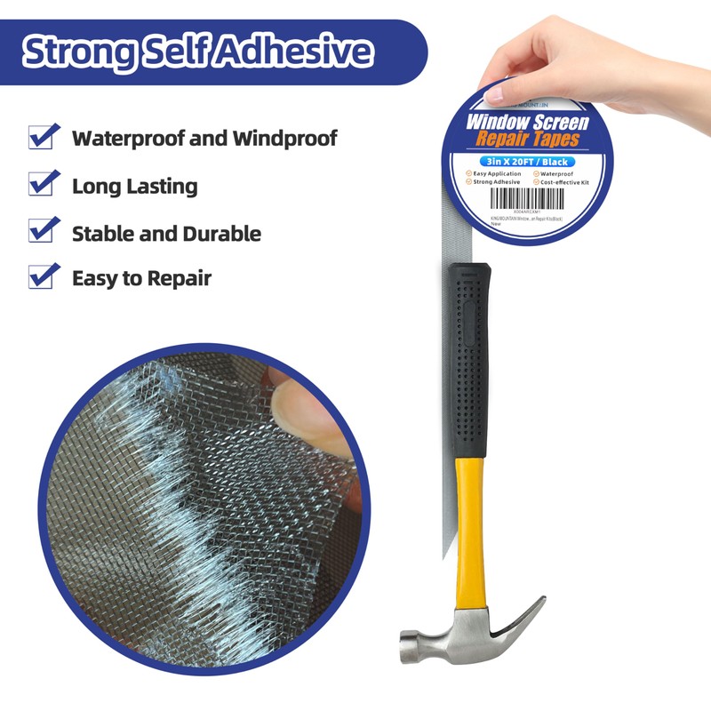 KING MOUNTAIN Black Window Screen Repair Tape,3inX20FT Heavy Duty Screen