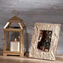 Hosley 12 Inch High Clear Glass and Iron Classic Style Lantern Ideal Gift for Festivities Parties Weddings Aromatherapy and Spa Settings-Gold