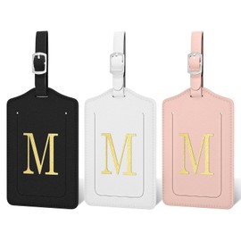 Initial Luggage Tags for Suitcases, 3 Pack TSA Approved Easy to Identify Leather Letter M Travel Tags for Luggage, Travel Essentials Bag Tag Suitcase Identifiers, Cute Hot Stamped Monogram