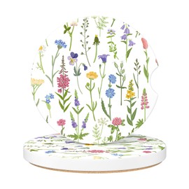 Aiawoxc Car Cup Holder Coasters, 2 Pack Universal Auto Anti Slip Insert Coaster with A Finger Notch, Cup Mat for Most Car Interior, Colorful Flower