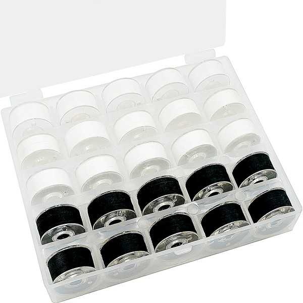 New brothread 25pcs 15White+10Black 60S/2(90WT) Prewound Bobbin Thread Plastic Size