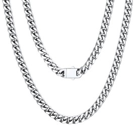 Mens Stainless Steel Chain,5mm Wide Silver Curb Chain Necklace for Men Women, Hip Hop Mens Jewlery,20"