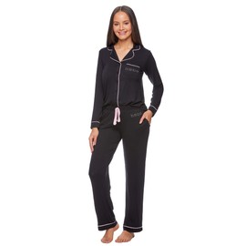 bebe Black - Logo - Long Sleeve Pajama Set for Women ( Large)