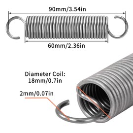 GUNGY Tension Springs with Hooks Stainless Steel Tension Spring 90 mm Outer Diameter 18 mm Wire Diameter 2 mm Maximum Tensile Force 8.3 kg 2 x 18 x 90 mm Pack of